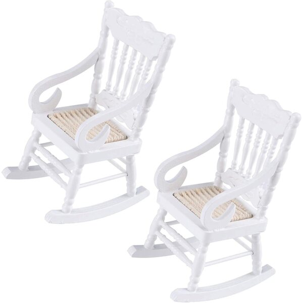 Set 2 Sedie a Dondolo in Legno 1:12 Miniatura Bianca per Decorazioni e Giocattoli