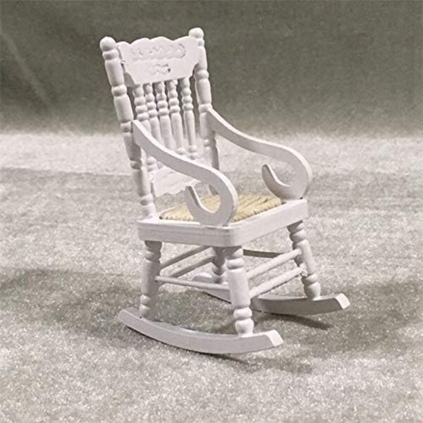 Set 2 Sedie a Dondolo in Legno 1:12 Miniatura Bianca per Decorazioni e Giocattoli