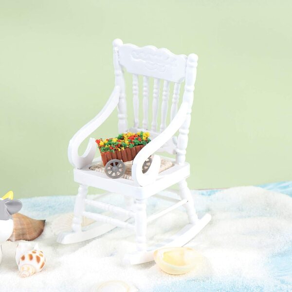Set 2 Sedie a Dondolo in Legno 1:12 Miniatura Bianca per Decorazioni e Giocattoli