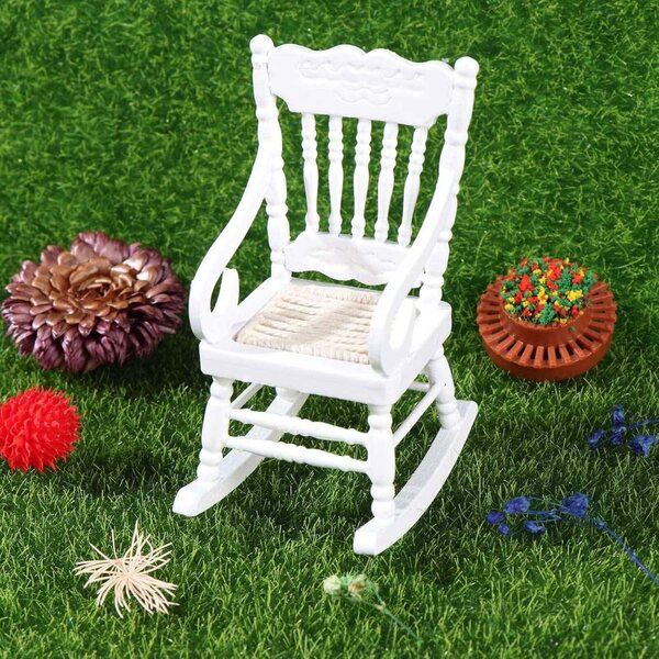 Set 2 Sedie a Dondolo in Legno 1:12 Miniatura Bianca per Decorazioni e Giocattoli