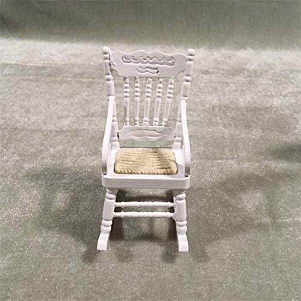 Set 2 Sedie a Dondolo in Legno 1:12 Miniatura Bianca per Decorazioni e Giocattoli