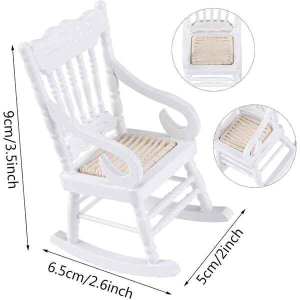 Set 2 Sedie a Dondolo in Legno 1:12 Miniatura Bianca per Decorazioni e Giocattoli