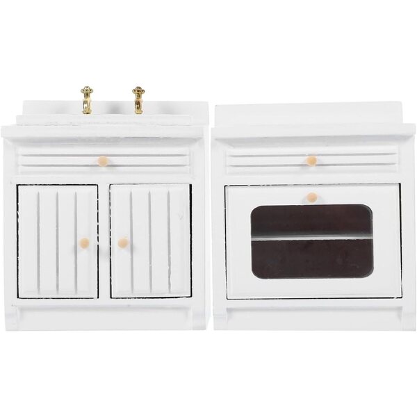 ibasnice Casa delle Bambole Miniatura Set Cucina con Lavello, Fornello e Mobili Bianchi