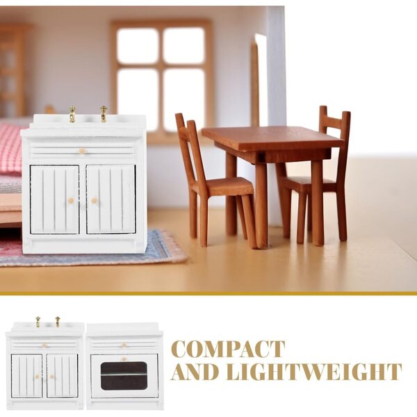 ibasnice Casa delle Bambole Miniatura Set Cucina con Lavello, Fornello e Mobili Bianchi