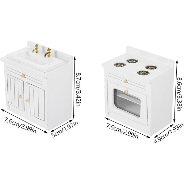 ibasnice Casa delle Bambole Miniatura Set Cucina con Lavello, Fornello e Mobili Bianchi