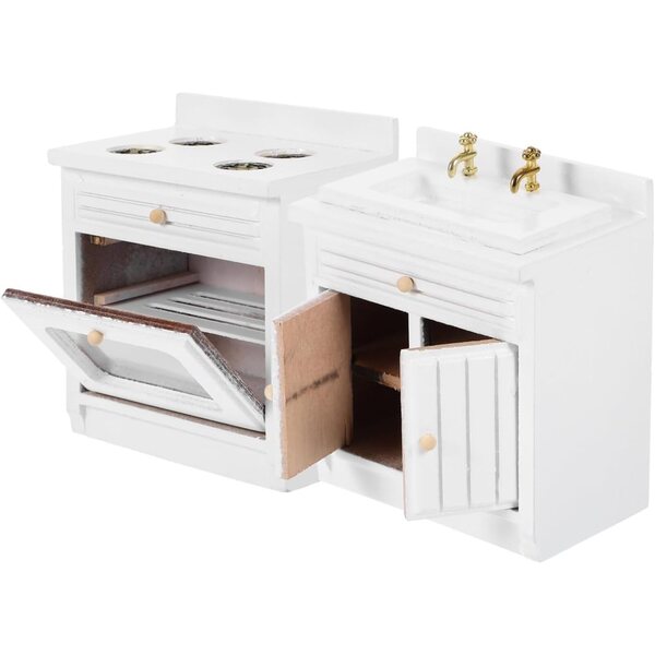 ibasnice Casa delle Bambole Miniatura Set Cucina con Lavello, Fornello e Mobili Bianchi