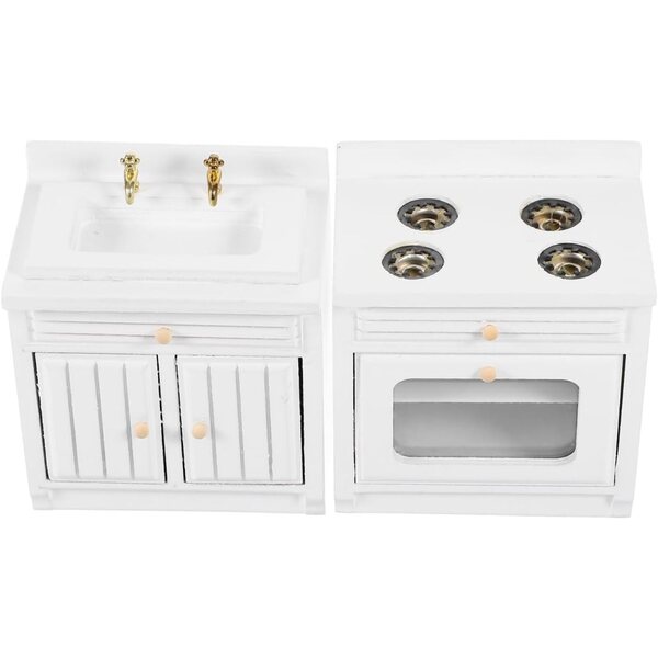 ibasnice Casa delle Bambole Miniatura Set Cucina con Lavello, Fornello e Mobili Bianchi