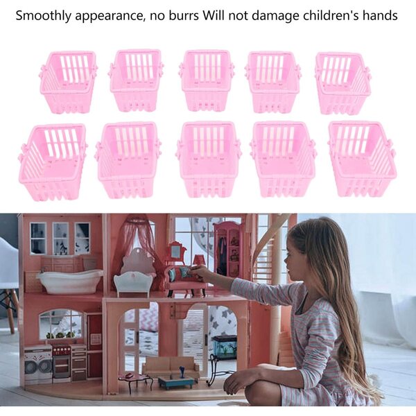 RiToEasysports 10 Mini-Einkaufskörbe aus rosa Kunststoff für Puppenhäuser
