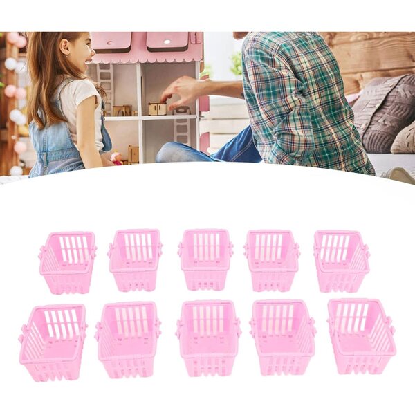 RiToEasysports 10 Mini-Einkaufskörbe aus rosa Kunststoff für Puppenhäuser