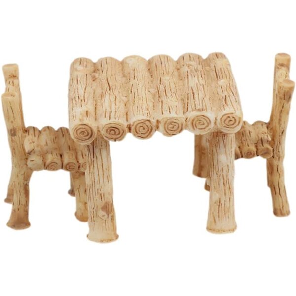 YARNOW Garten-Miniatur-Ornament-Set, 1 Tisch + 2 handbemalte Harzstühle