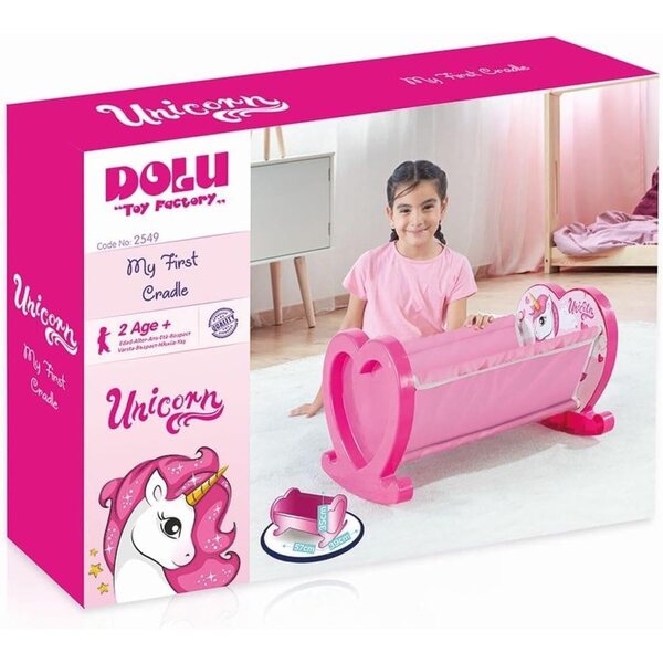 Dolu rosa Einhorn-Wiegenspielzeug für Puppen, Alter 2–6 Jahre, einfache Montage