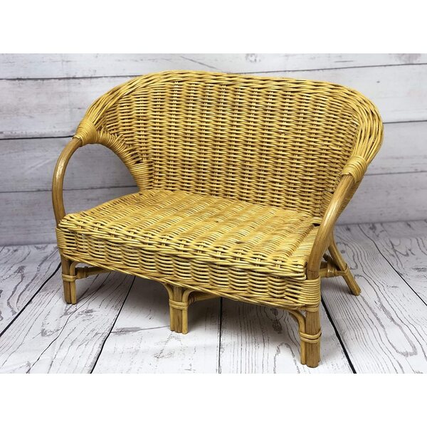 Panca per bambole in rattan colore miele, stabile e di alta qualità 45x28x31 cm