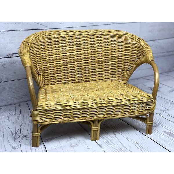 Panca per bambole in rattan colore miele, stabile e di alta qualità 45x28x31 cm