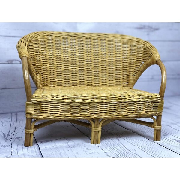 Panca per bambole in rattan colore miele, stabile e di alta qualità 45x28x31 cm