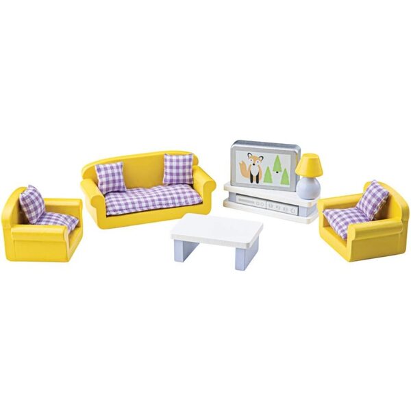 Tidlo Holz-Wohnzimmer-Set für Puppenhaus, 9-teilig, komplette Einrichtung