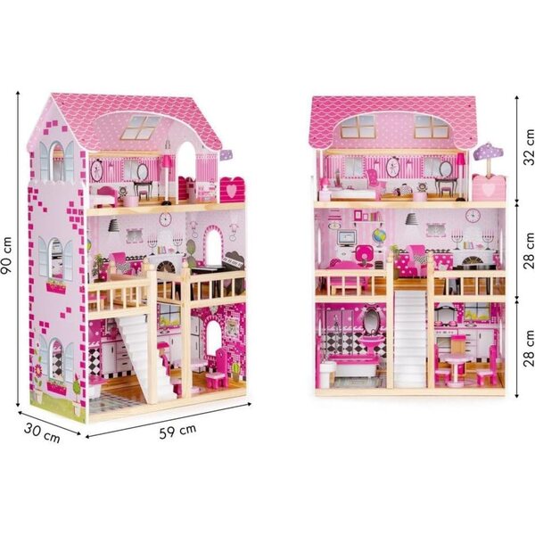 Arredamento in Legno per Casa delle Bambole con LED ECOTOYS - Set Completo e Dettagliato