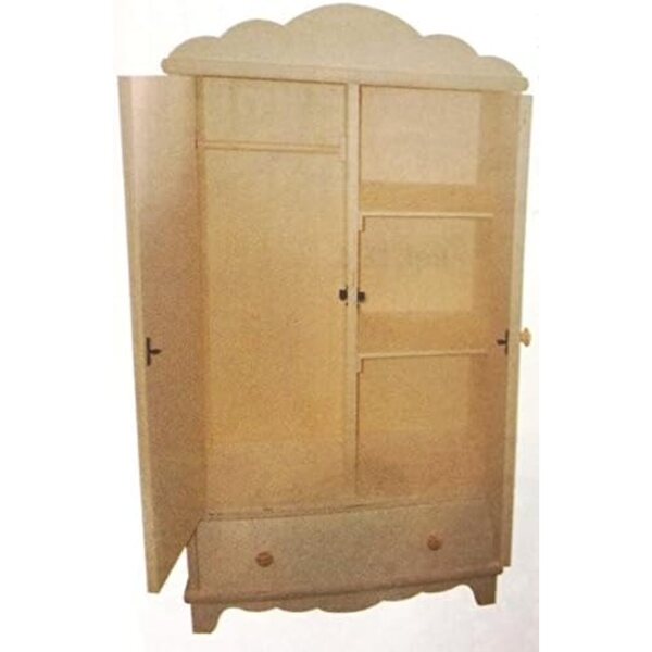Armadio in Legno di Chopo per Bambole Greca Crudo da Decorare 40x20x76 cm