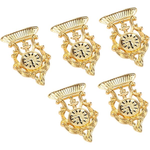 Set 5 Orologi Miniatura Casa Bambole 1:12 in Metallo Vintage Dorato Realistici