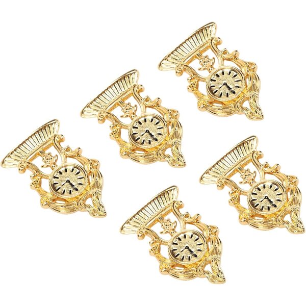 Set 5 Orologi Miniatura Casa Bambole 1:12 in Metallo Vintage Dorato Realistici