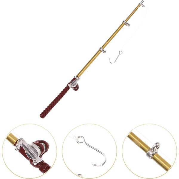 Bastone da pesca miniatura oro scala 1/12 per casa delle bambole e diorami