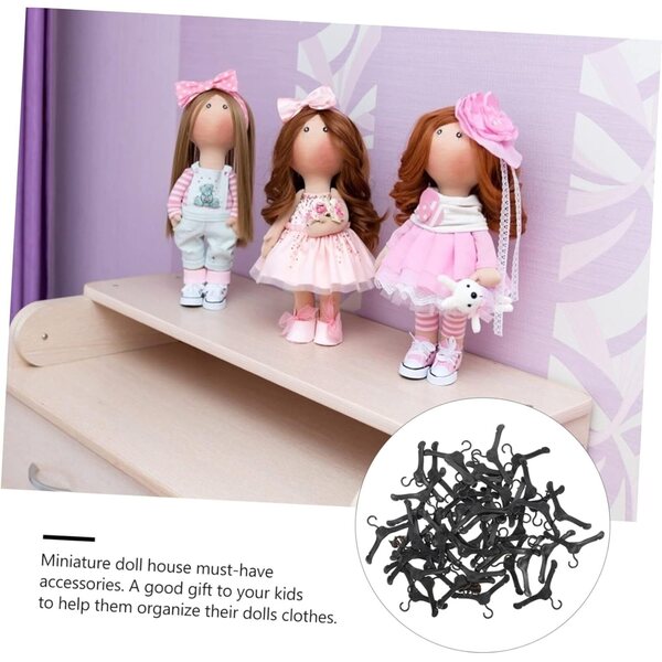 Grucce Miniatura per Bambole 50 Pezzi in Plastica Nero, Accessori Casa delle Bambole