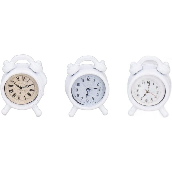 Mini-Retro-Puppenhaus-Wecker aus Legierung – 5-teiliges Set im Maßstab 1:12