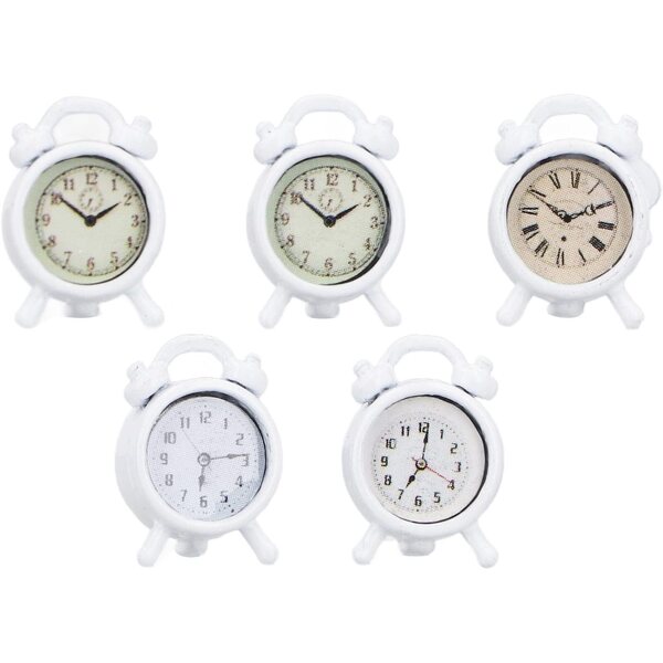 Mini-Retro-Puppenhaus-Wecker aus Legierung – 5-teiliges Set im Maßstab 1:12