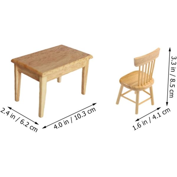 UPKOCH Set Mobili Miniatura Scrivania e Sedia in Legno per Casa delle Bambole