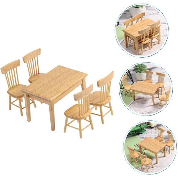 UPKOCH Set Mobili Miniatura Scrivania e Sedia in Legno per Casa delle Bambole