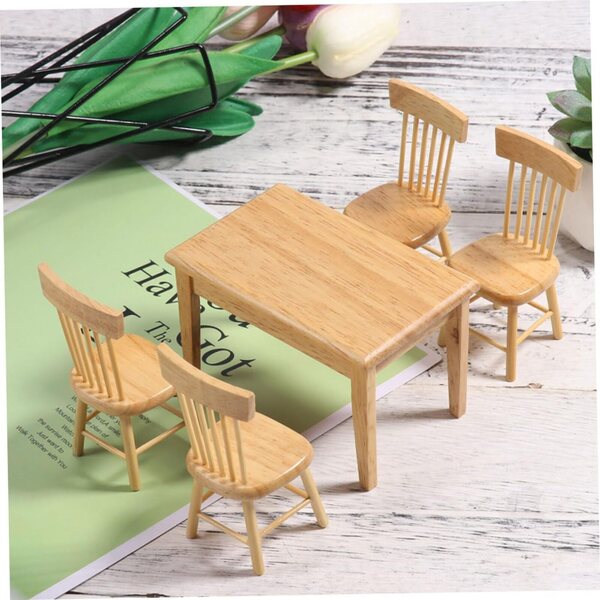 UPKOCH Set Mobili Miniatura Scrivania e Sedia in Legno per Casa delle Bambole