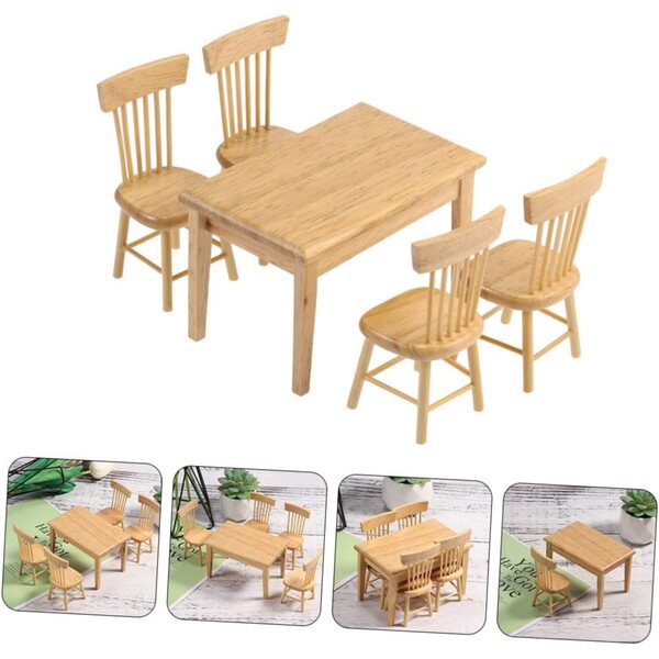 UPKOCH Set Mobili Miniatura Scrivania e Sedia in Legno per Casa delle Bambole