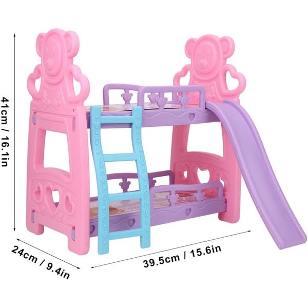 Letto a due piani per casa delle bambole ZenithAur in plastica per bambini oltre 3 anni
