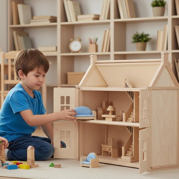 Set Verdure in Legno PlanToys con Coltello e Borsa, Gioco Educativo Sicuro