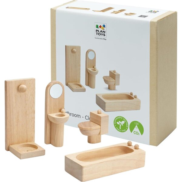 PlanToys 9014 Bagno Classico in Legno, Accessorio per Case delle Bambole