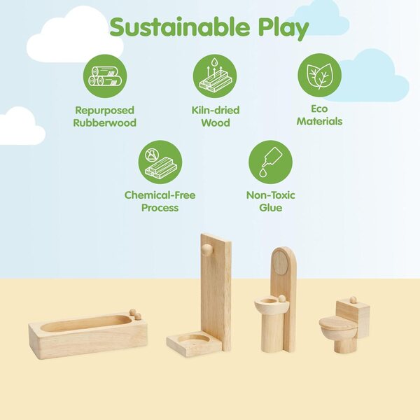 PlanToys 9014 Bagno Classico in Legno, Accessorio per Case delle Bambole