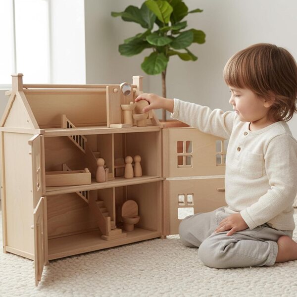 PlanToys 9014 Bagno Classico in Legno, Accessorio per Case delle Bambole