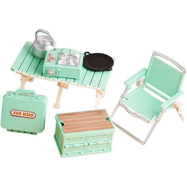Mini Set Campeggio per Bambini con Sedie Pieghevoli e Tavolo Giocattolo Verde