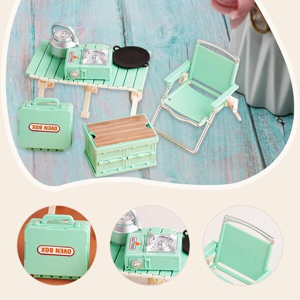 Mini Set Campeggio per Bambini con Sedie Pieghevoli e Tavolo Giocattolo Verde