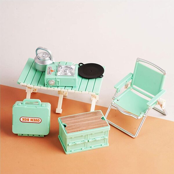 Mini Set Campeggio per Bambini con Sedie Pieghevoli e Tavolo Giocattolo Verde