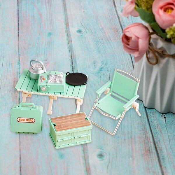 Mini Set Campeggio per Bambini con Sedie Pieghevoli e Tavolo Giocattolo Verde