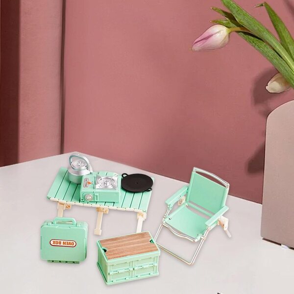 Mini Set Campeggio per Bambini con Sedie Pieghevoli e Tavolo Giocattolo Verde