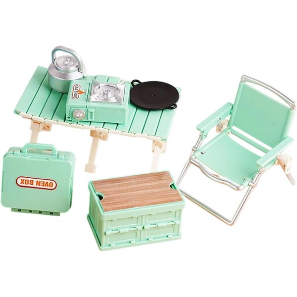 Mini Set Campeggio per Bambini con Sedie Pieghevoli e Tavolo Giocattolo Verde