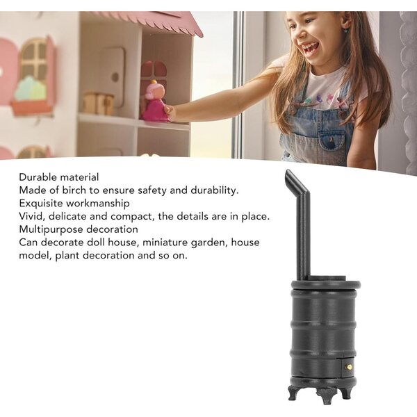 Picysa Mini-Holzofen 1:12 Schwarz für Puppenhaus, realistische Dekoration