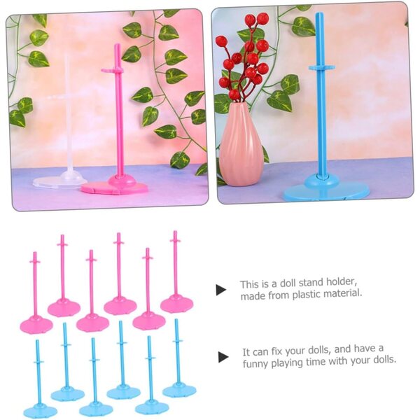 12 Supporti per Bambole da Tavolo Blu e Rosa per Esposizione Stabile e Creativa
