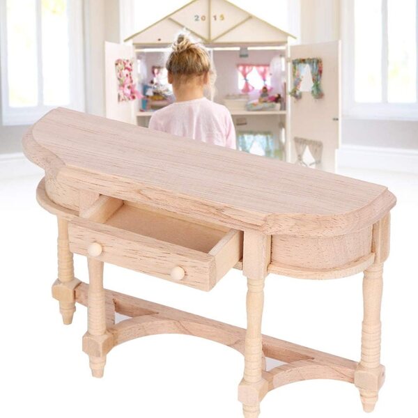 Scrivania Semicircolare in Legno Miniatura 1:12 per Casa delle Bambole con Cassetto