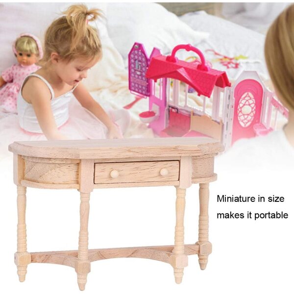 Scrivania Semicircolare in Legno Miniatura 1:12 per Casa delle Bambole con Cassetto