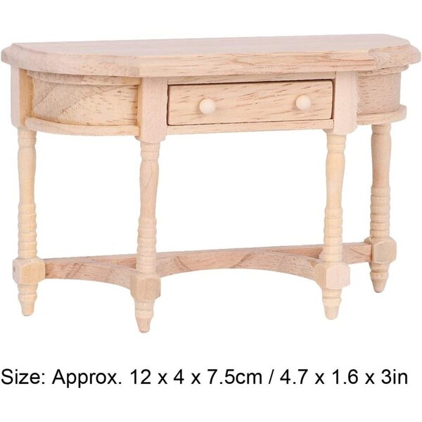 Scrivania Semicircolare in Legno Miniatura 1:12 per Casa delle Bambole con Cassetto