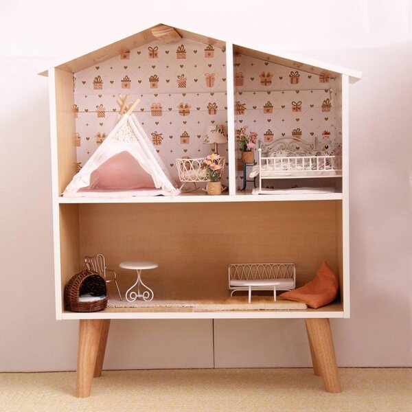 Gralara Puppenhaus aus Holz mit großem Stauraum und Organizer-Regal