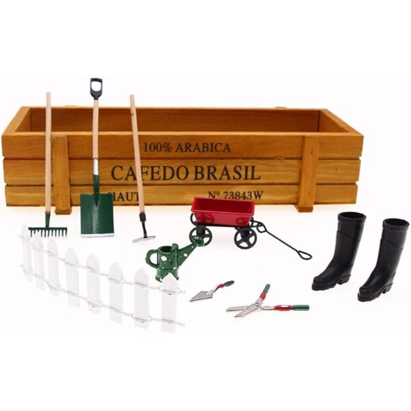 Chrees Mini-Puppenhaus-Gartengeräte-Set aus Holz und Metall, DIY-Dekoration