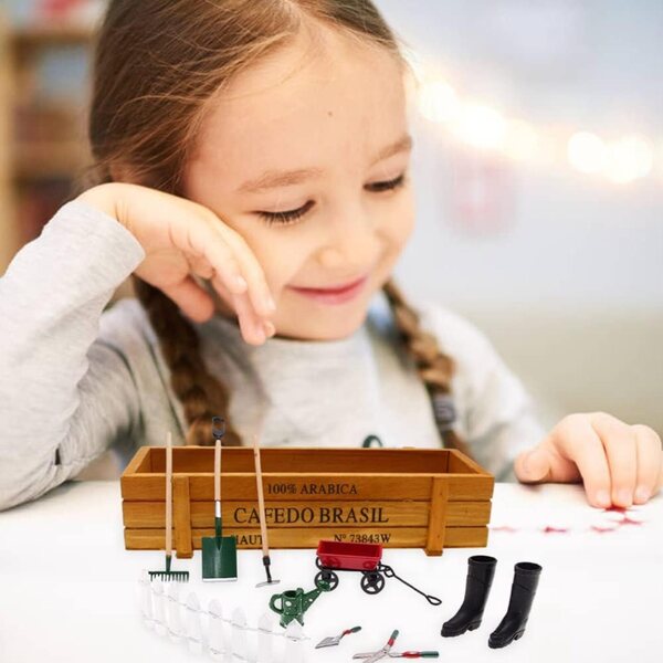 Chrees Mini-Puppenhaus-Gartengeräte-Set aus Holz und Metall, DIY-Dekoration
